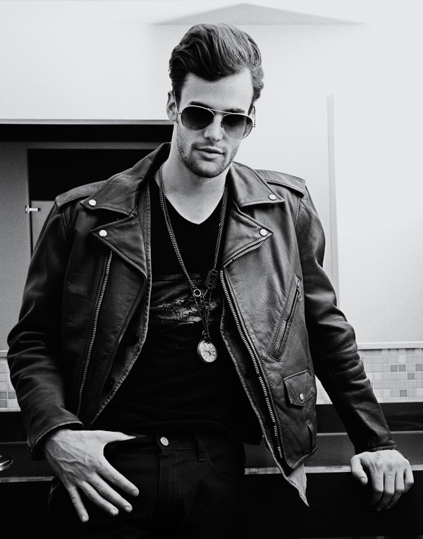 Alex Lago - model - Alex in a black leather jacket