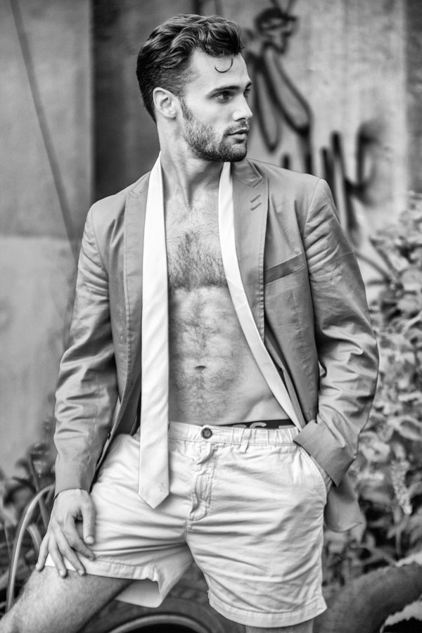 Alex Lago - model - Alex in a jacket and shorts