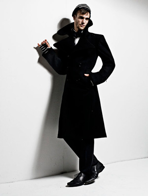 Alex Lago - model - Alex in a long black dress coat